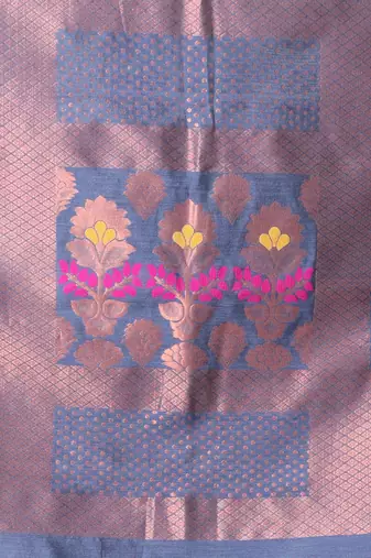 All over zari weaving grey cotton saree with zari borders