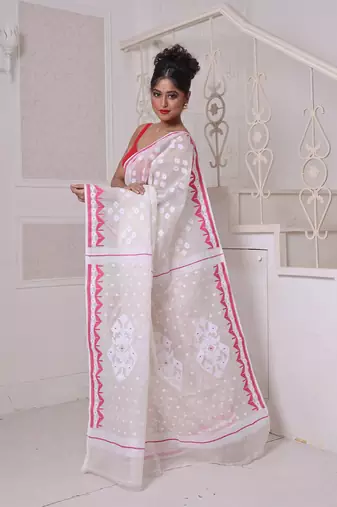 Off white cotton handwoven jamdani saree
