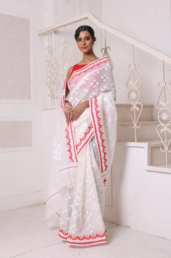 Off white cotton handwoven jamdani saree