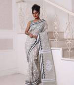 Ecru cotton handwoven jamdani saree