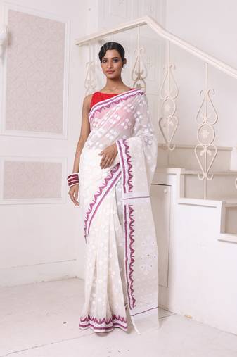Off white cotton handwoven jamdani saree