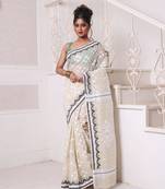 Beige cotton handwoven jamdani saree