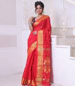Red cotton saree with zari borders