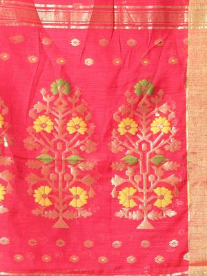 Red cotton saree with zari borders 4