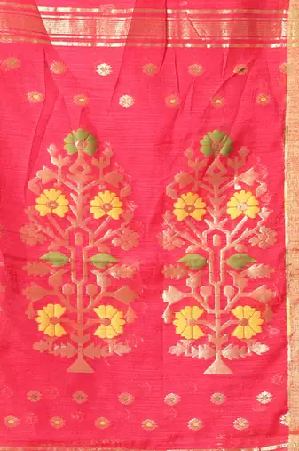 Red cotton saree with zari borders