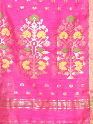 Hot pink cotton saree with zari borders 4