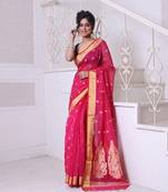 Hot pink cotton saree with zari borders