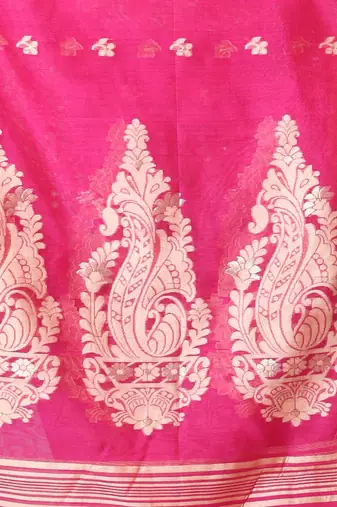 Hot pink cotton saree with zari borders