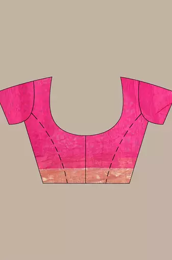 Hot pink cotton saree with zari borders