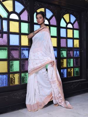 Off white cotton saree with zari borders 2