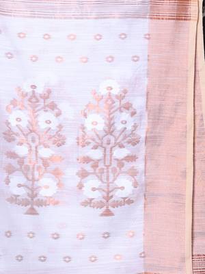 Off white cotton saree with zari borders 4
