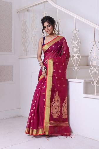 Purple cotton saree with zari borders