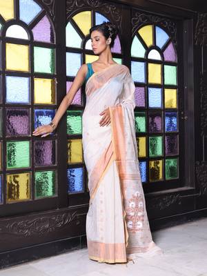 Beige cotton saree with zari borders 1