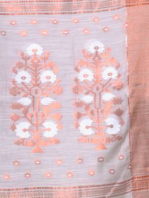Beige cotton saree with zari borders 4