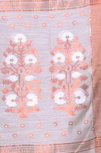 Beige cotton saree with zari borders