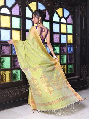 Light green cotton saree with zari borders 3