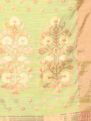Light green cotton saree with zari borders 4