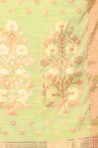 Light green cotton saree with zari borders