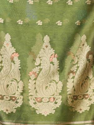 Mahendi green cotton saree with zari borders 4