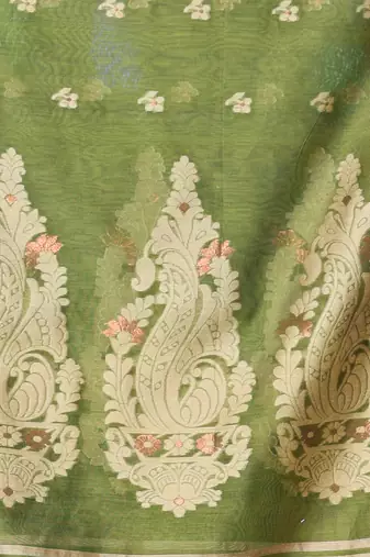 Mahendi green cotton saree with zari borders