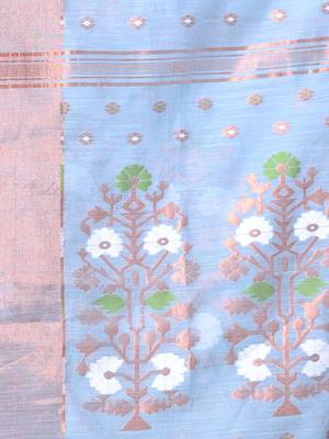 Sky blue cotton saree with zari borders 4