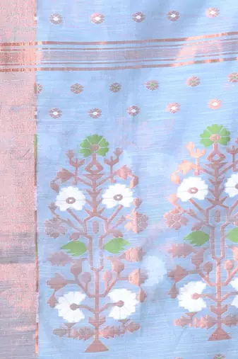 Sky blue cotton saree with zari borders