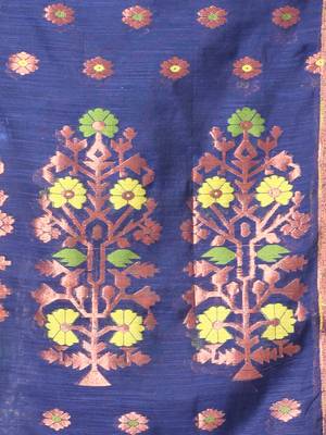 Navy blue cotton saree with zari borders 4