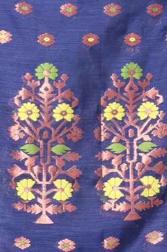 Navy blue cotton saree with zari borders