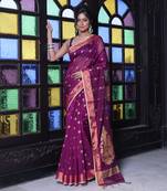 Purple cotton saree with zari borders
