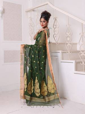 Green cotton saree with zari borders 2