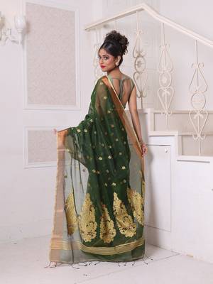 Green cotton saree with zari borders 3
