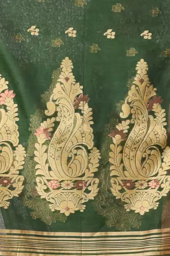 Green cotton saree with zari borders