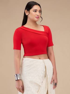 Mmore Women's Lycra Self Design Readymade Non Padded Free Size Saree Blouse 4