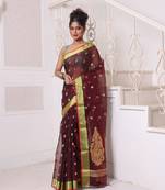 Maroon cotton saree with zari borders