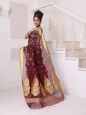 Maroon cotton saree with zari borders 2