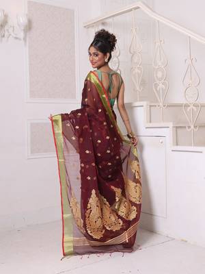 Maroon cotton saree with zari borders 3