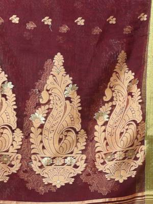 Maroon cotton saree with zari borders 4