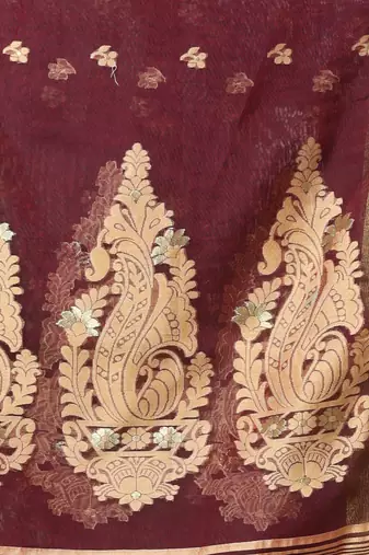 Maroon cotton saree with zari borders