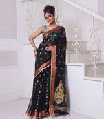 Black cotton saree with zari borders