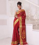 Maroon cotton saree with zari borders