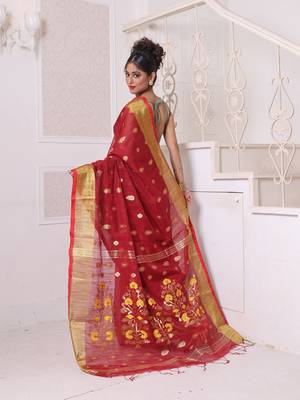 Maroon cotton saree with zari borders 2
