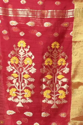 Maroon cotton saree with zari borders