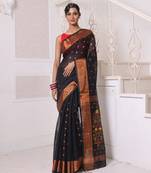 Black cotton saree with zari borders
