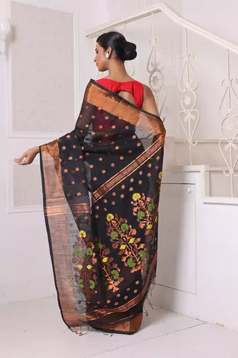 Black cotton saree with zari borders