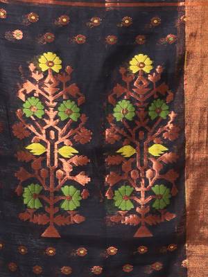 Black cotton saree with zari borders 4