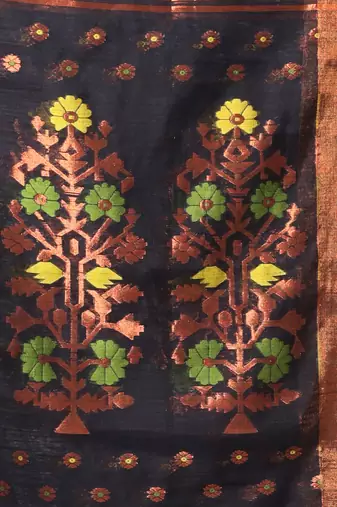 Black cotton saree with zari borders