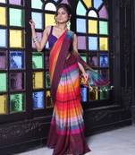 Maroon and multicolor colorblocked mulmul cotton saree