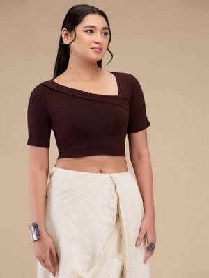 Mmore Women's Lycra Self Design Readymade Non Padded Free Size Saree Blouse 4