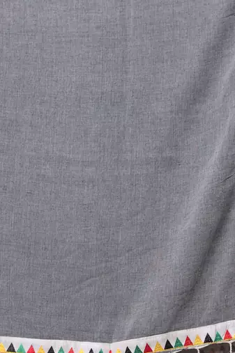 Grey mulmul cotton soft saree with patch work borders