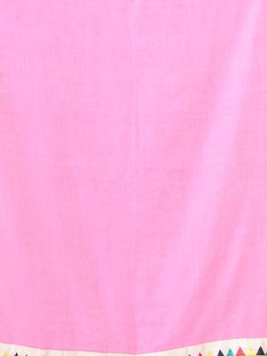 Pink mulmul cotton soft saree with patch work borders 4